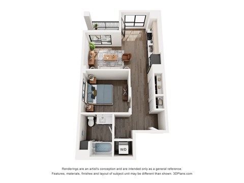 Floor plan for studio, 1 bath, 701 sqft